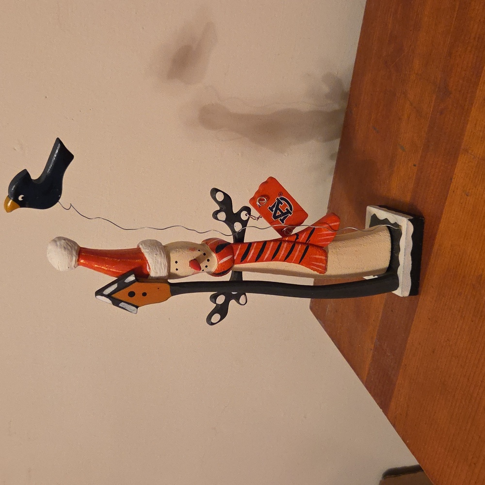 Auburn Wooden Snowman  Christmas Ornament